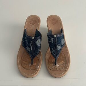 UGG Solera Denim Logo Wedge Sandals | Size 8